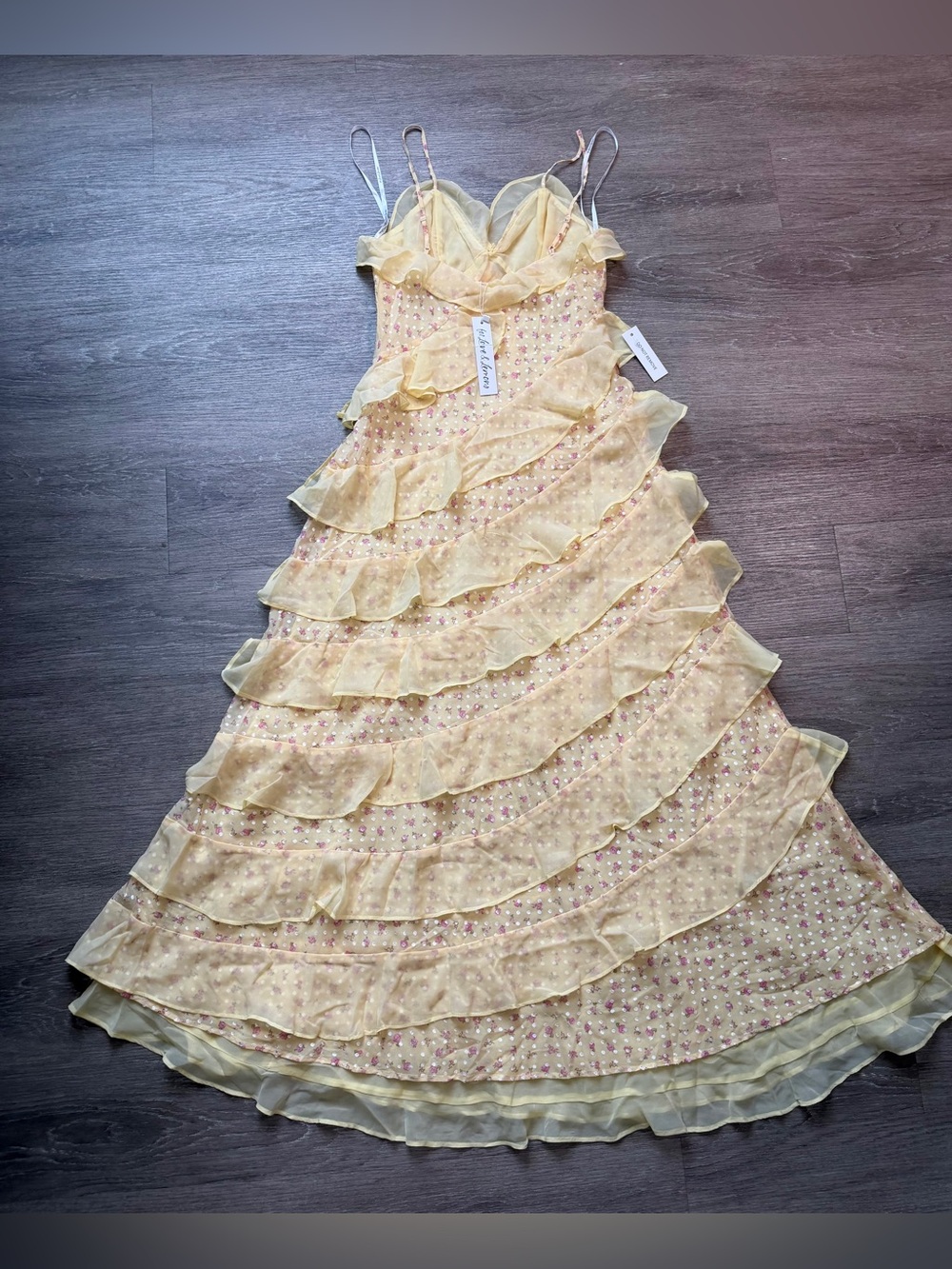 For Love & Lemons Debby Tiered Ruffle Midi Dress Size Medium NWT - Picture 10 of 11